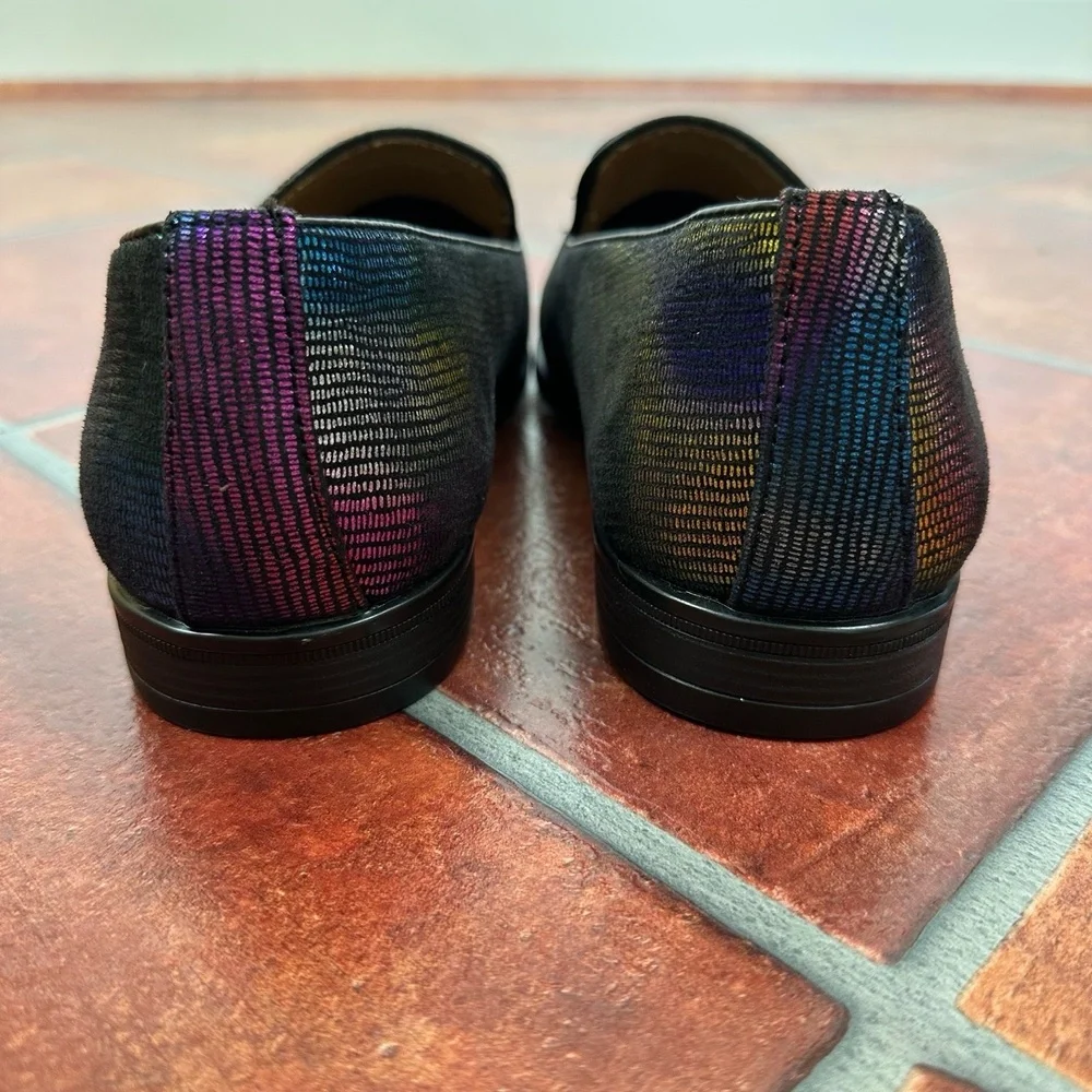 Unique Adolfo Multicolor Textured Metallic Emblem Mens Loafers Size 8